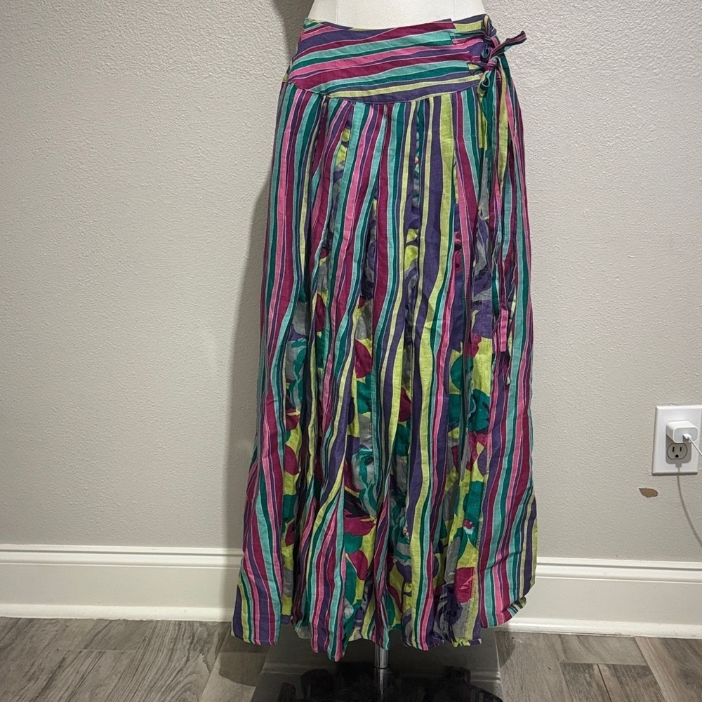 Soft Surroundings Vintage Pleated Boho Wrap Maxi Skirt Festival Carnival